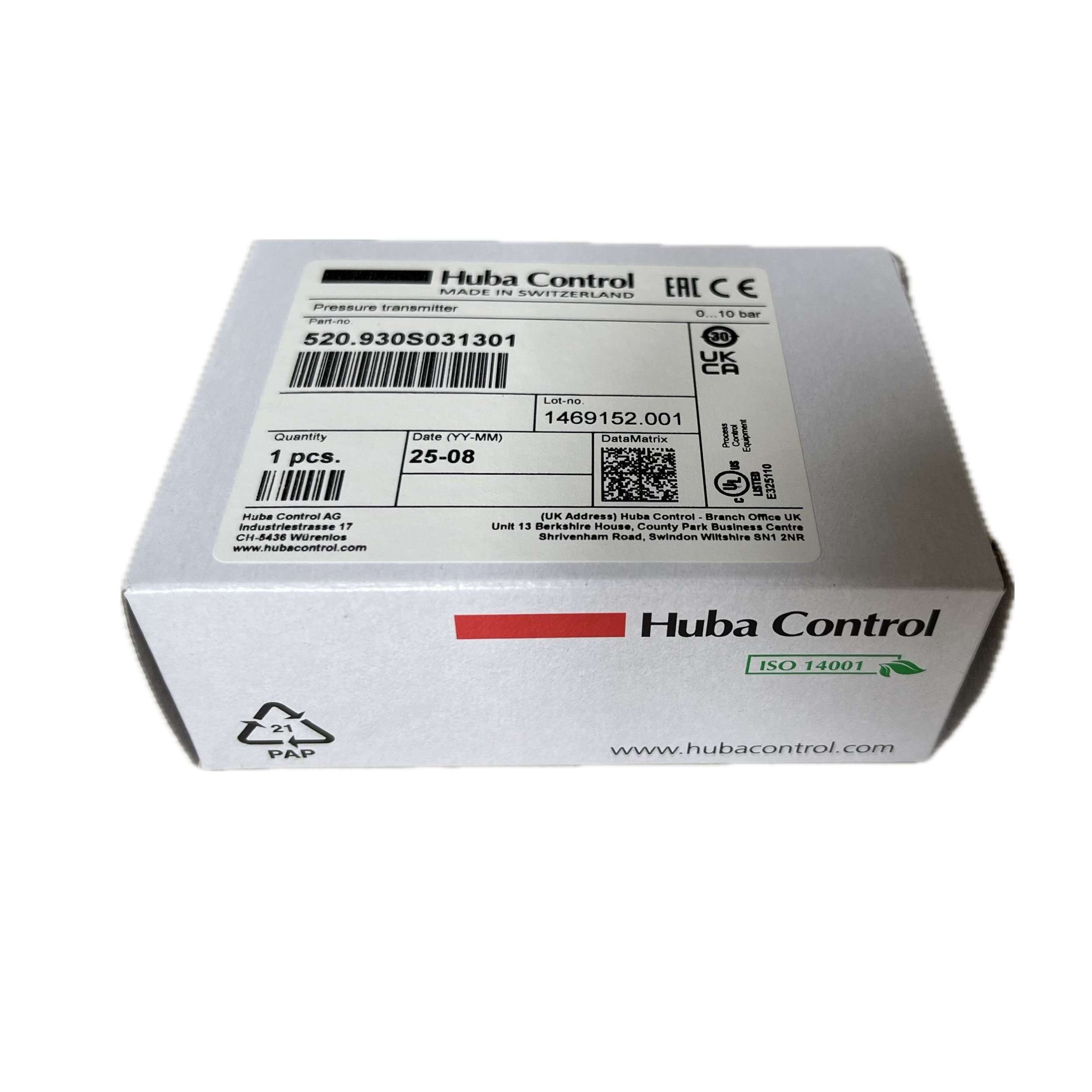 Huba Control 520.930S031301 Pressure Sensor, 0..10bar, 4..20mA, 7..33VDC - Image 4