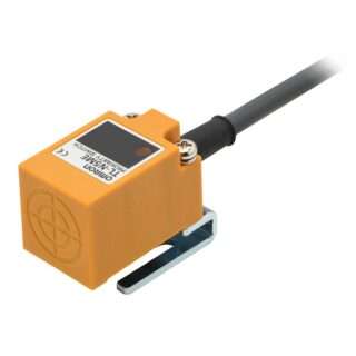 Orange Omron photoelectric sensor with mounting bracket and cable (industrial automation device)