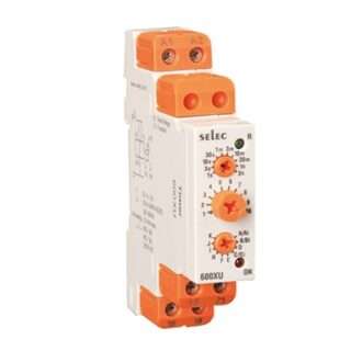 SELEC 600XU relay block with orange terminal screws for control circuits (white body).