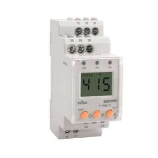White programmable timer relay with digital LCD display and orange control buttons for setting timing parameters.