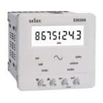 Selec EM368 digital energy meter with a large LCD readout and control buttons on a white panel