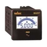 SELEC MA201 RMS digital current meter showing 5.000 A on the display.