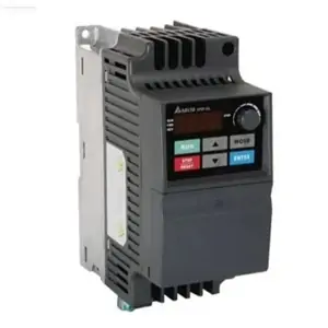 Compact VFD motor drive with control panel (Run, Stop, Enter) and cooling fins