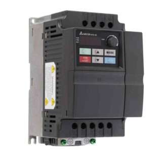 VFD (variable frequency drive) unit with control panel, mode and stop buttons, and terminal block on top and bottom for wiring.